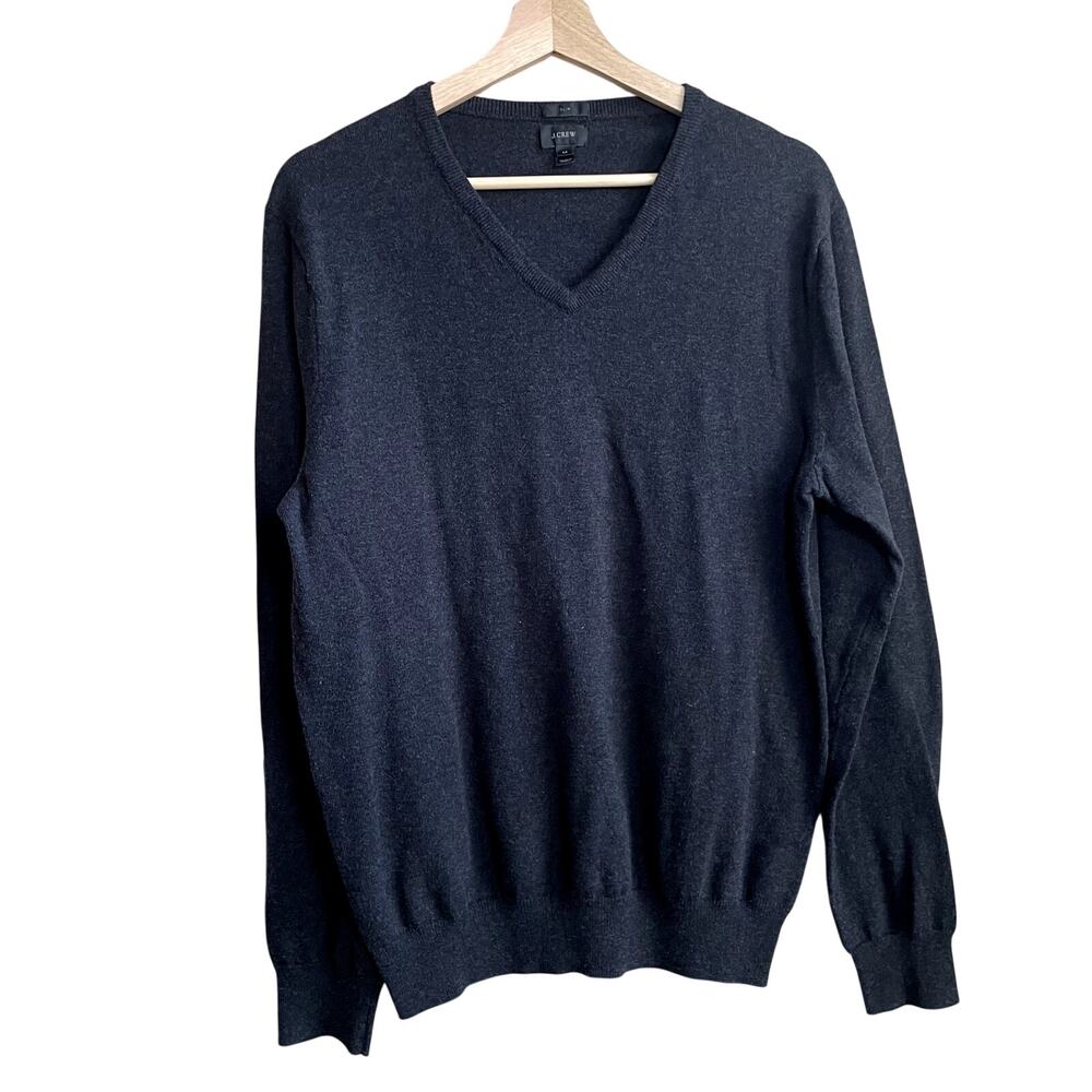 J.Crew slim cashmere blend gray v-neck knit‎ pullover sweater men's M academia
